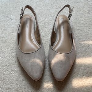 Never worn slingbacks. Silver buckle detail